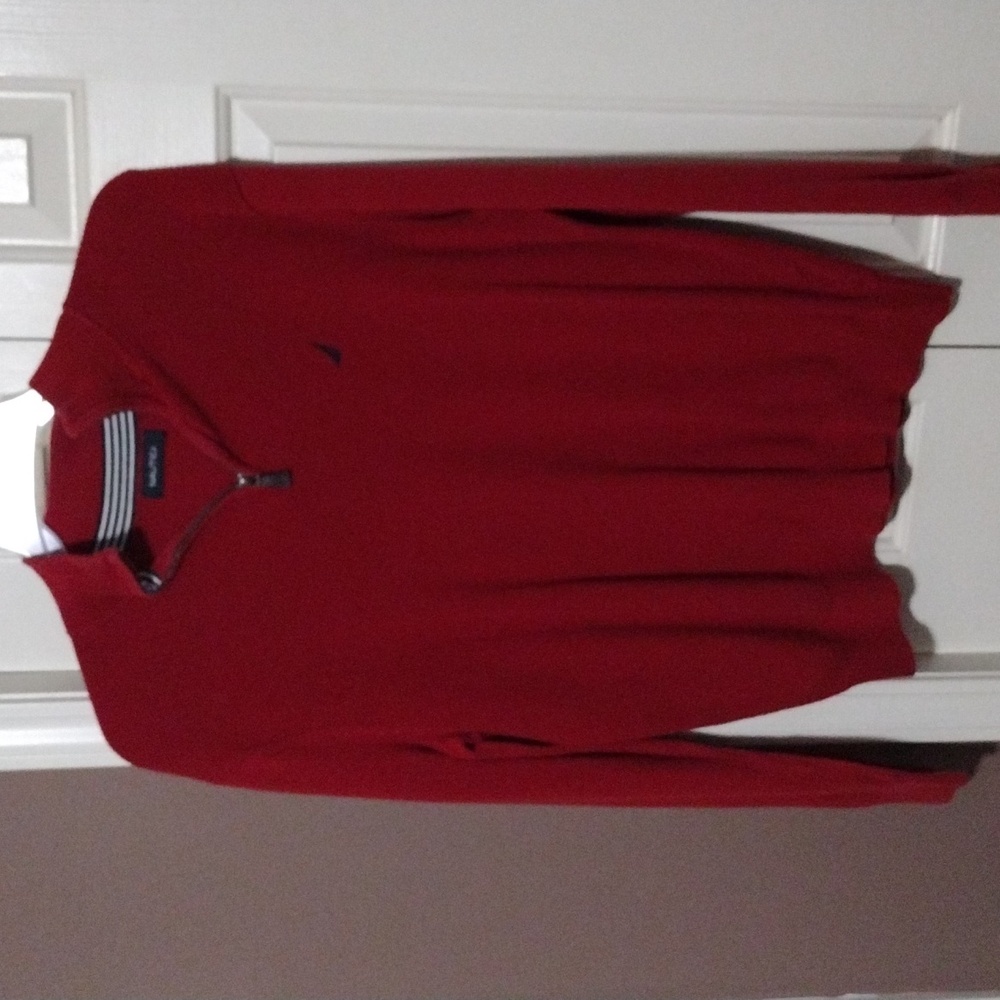 Nautica Mens Large 1/4 Zip Sweater Red & Navy Blue